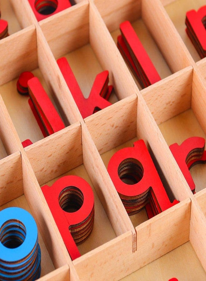 Kghios Montessori Wood Small Movable Alphabet with Box and Large Mat Preschool Spelling Learning Language Materials Toys (Red & Blue) - Image 3